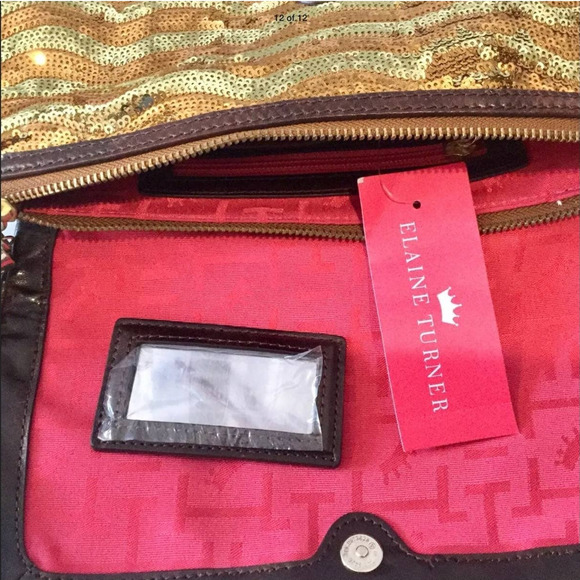 ELAINE TURNER Gold Sequin Evening Clutch Purse Wristlet Incl Mirror NWT - Picture 12 of 12